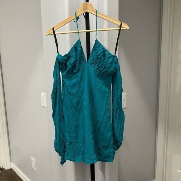 Solare Mini Dress Majorelle Revolve Ocean Blue Polka Dot Off The Shoulder Small - Picture 3 of 9